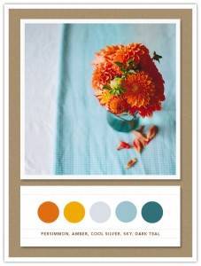 Color Card 054: Persimmon, Amber, Cool Silver, Sky, Dark Teal 3