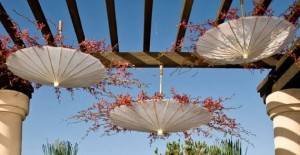 Super Cute Reception Décor: Hanging Umbrellas