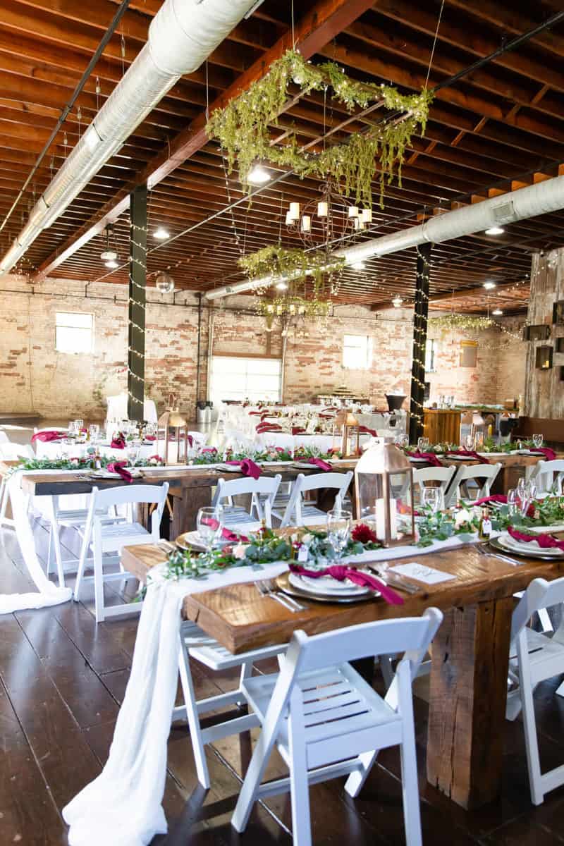 Maroon and Green Warehouse Wedding 73