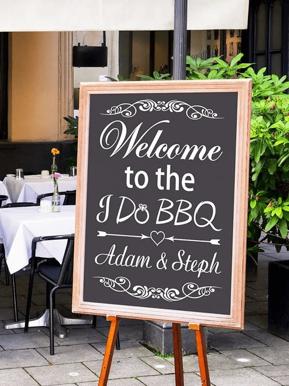 I Do BBQ sign at wedding rehearsal event