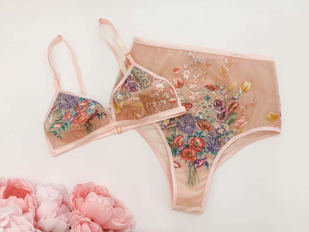 Blush pink Embroidered floral lingerie set boudoir lingerie image 1