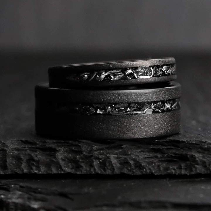 Exploring Celestial Beauty in Your Marriage with Meteorite Wedding Band Sets 19